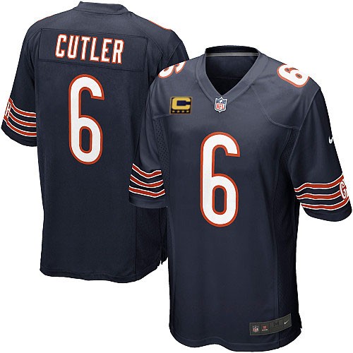 Youth Elite Jay Cutler C Patch Nike Jersey Navy Blue Home - #6 NFL Chicago Bears